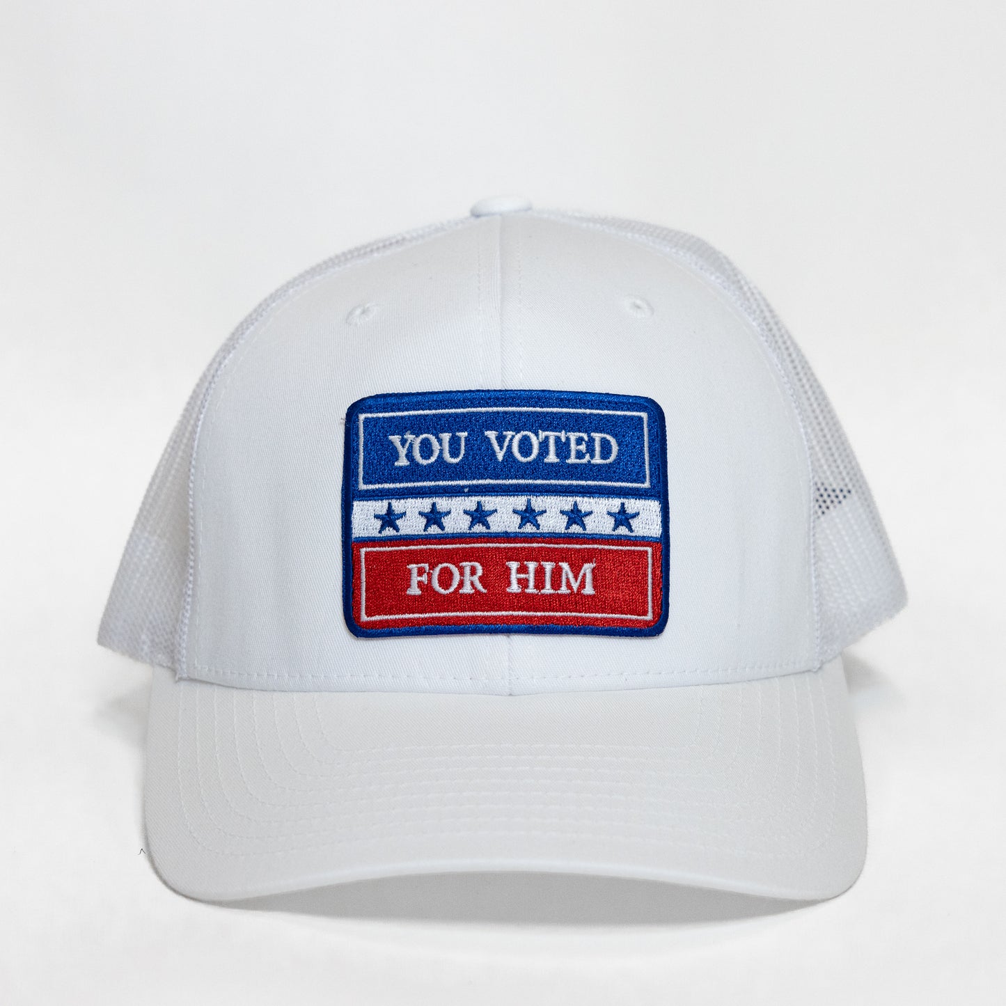 White Trucker Style Hat with Rectangular Patch
