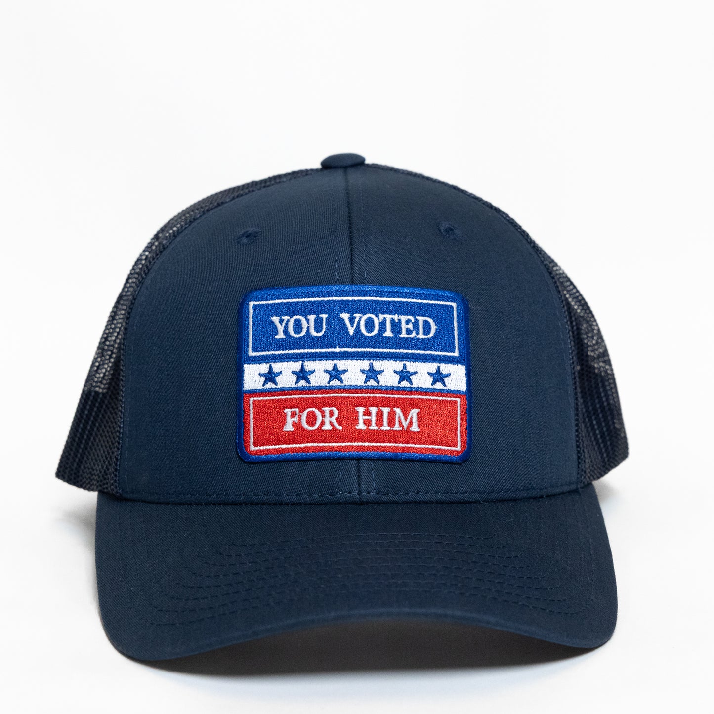 Navy Blue Trucker Style Hat with Rectangular Patch